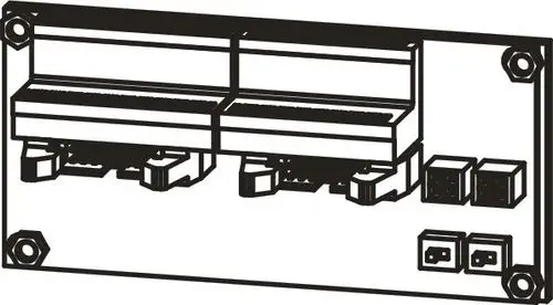 PCB von Bosch mit zwei Steckplätzen und vier Anschlussklemmen, montiert auf einer rechteckigen Trägerplatte.